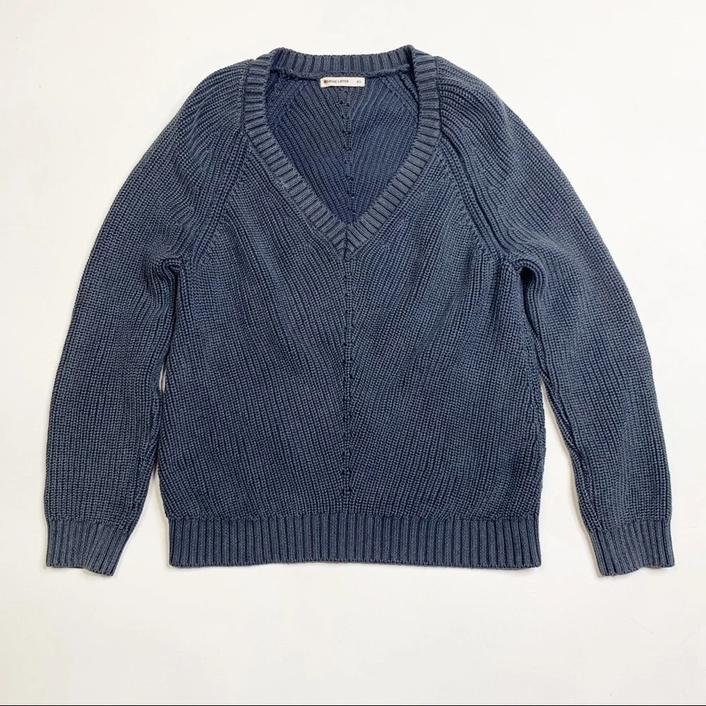 Marine Layer Ezra V-Neck Sweater in Anthracite  Gray size XS Cotton